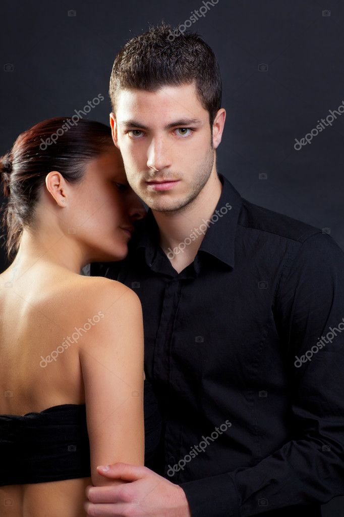Couple in love with handsome man and rear woman Stock Photo by ...