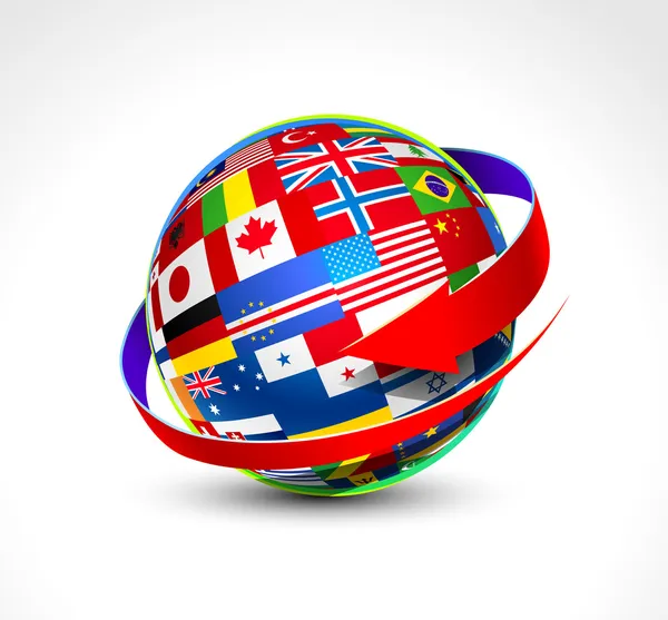 Bandeiras mundiais esfera — Vetor de Stock