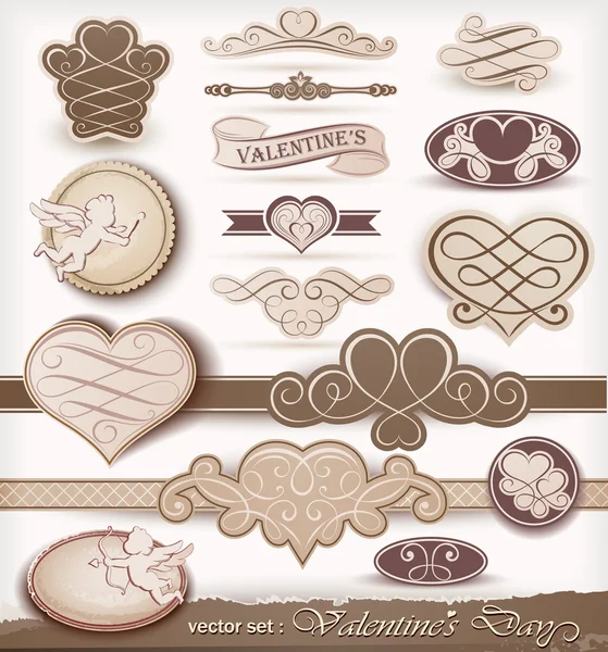 Elementos decorativos en el Día de San Valentín — Archivo Imágenes Vectoriales