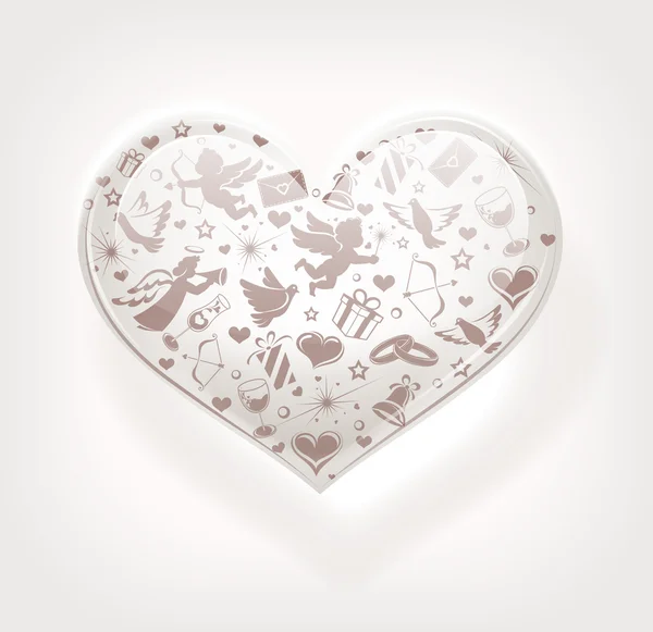 Серце зі скла з набором іконок — стоковий вектор