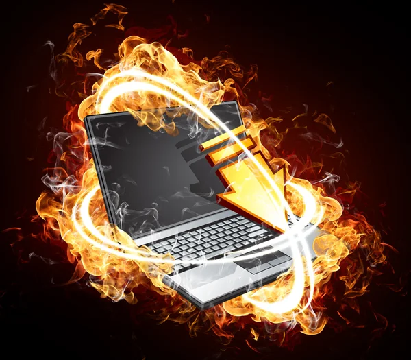 stock image Laptop computer on fire