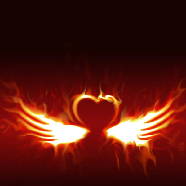 Fiery heart with wings — Stock Photo, Image