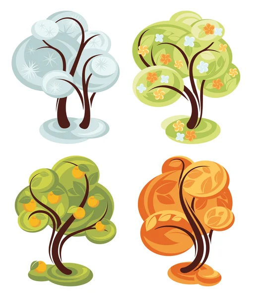 Dört mevsim basit ağaç — Stok Vektör
