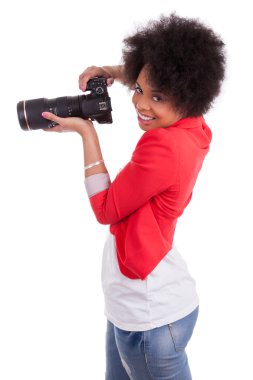 Genç Afro-Amerikan fotoğraf ile fotoğraf makinesi