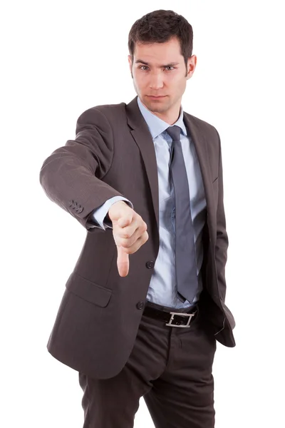 Young caucasian business man making thumbs down — Stock Photo, Image