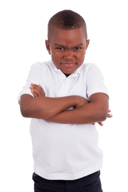 Portrait of a angry african american little boy clipart