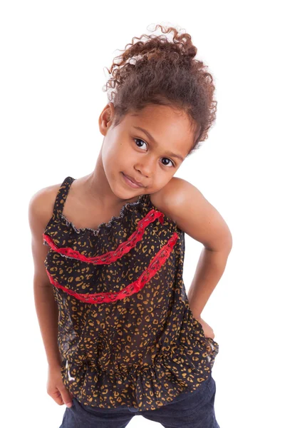 Adorable poco africano asiático chica aislado en blanco fondo —  Fotos de Stock