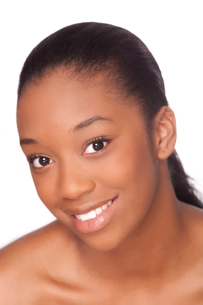 Ung vacker afrikansk kvinna, isolerade över vit bakgrund — Stockfoto