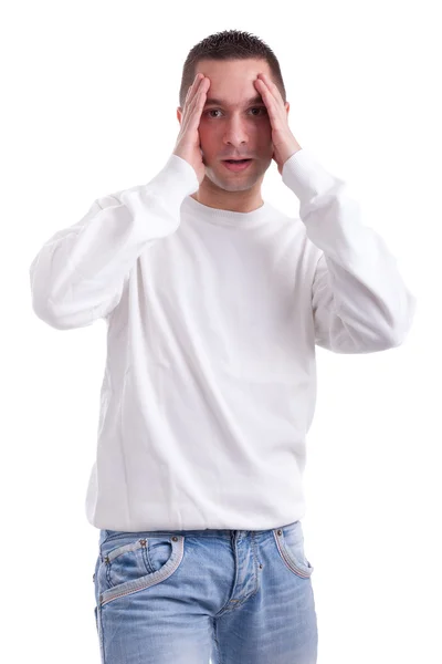 stock image Young sport supporter holding his head