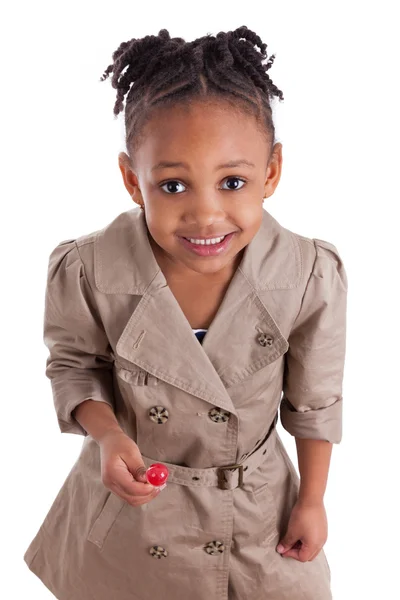 ロリポップでキュートなアフリカ系アメリカ人の少女の肖像画 — ストック写真
