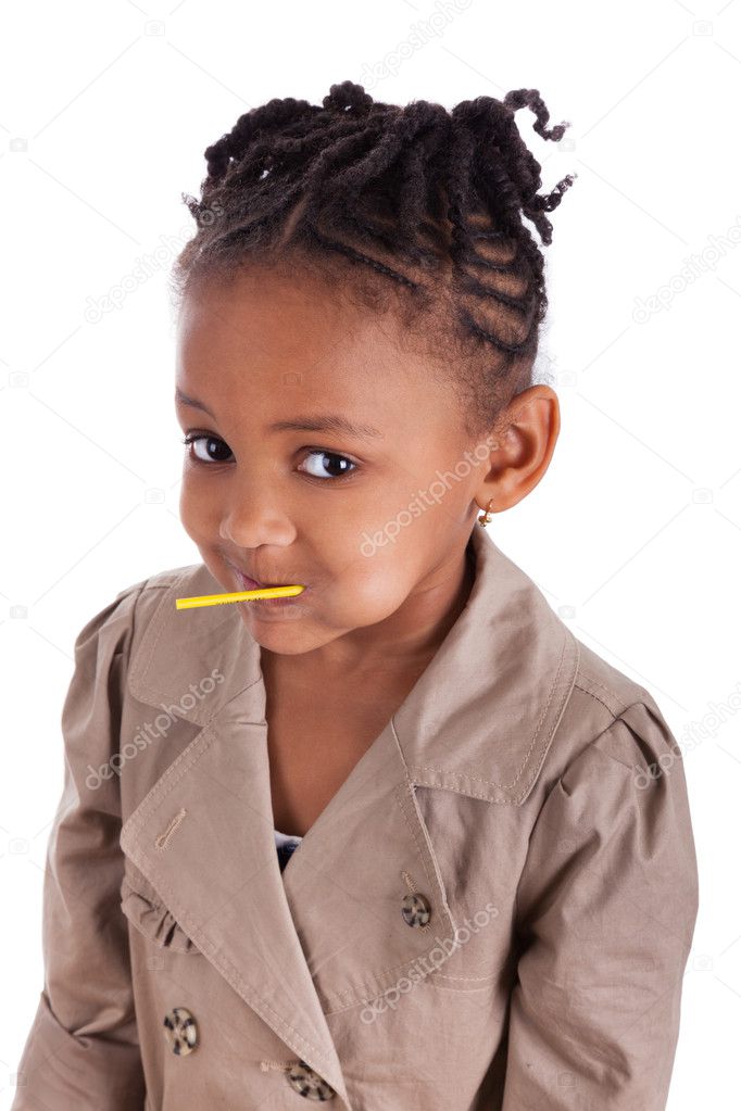 Portrait of a cute little african american girl with a lollipop