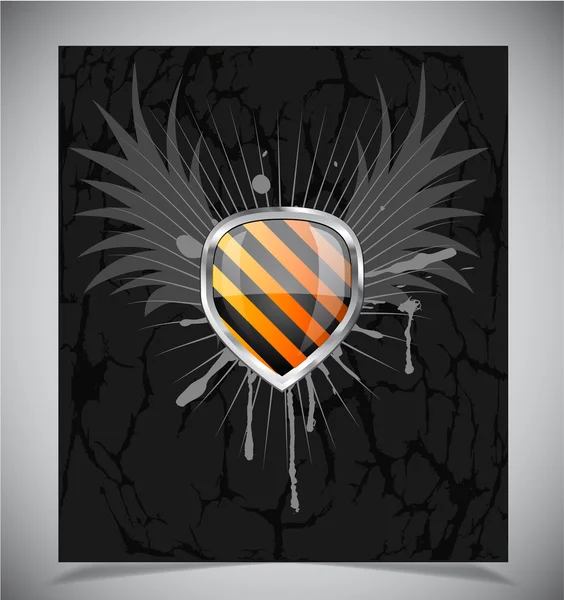 Glossy shield emblem on black background — Stok Vektör
