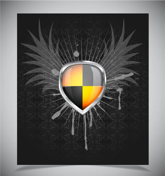 Glossy shield emblem on black background — Stock Vector