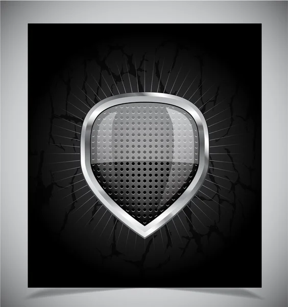 Glossy shield emblem on black background — Stockvector