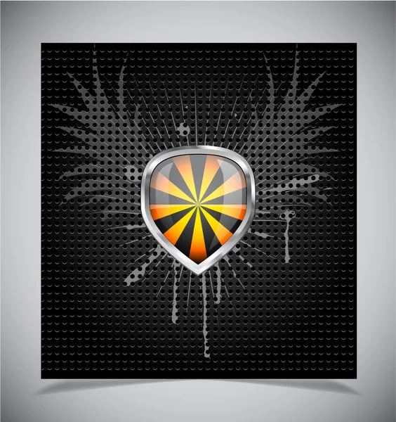 Glossy shield emblem on black background — Stock Vector