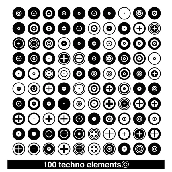 Conjunto de 100 elementos techno — Vector de stock