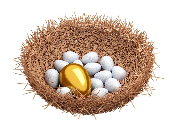 A gold egg is in a nest — Stock Photo, Image