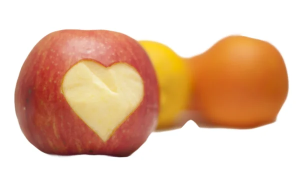 Apple with heart cut-out — Stock Photo, Image