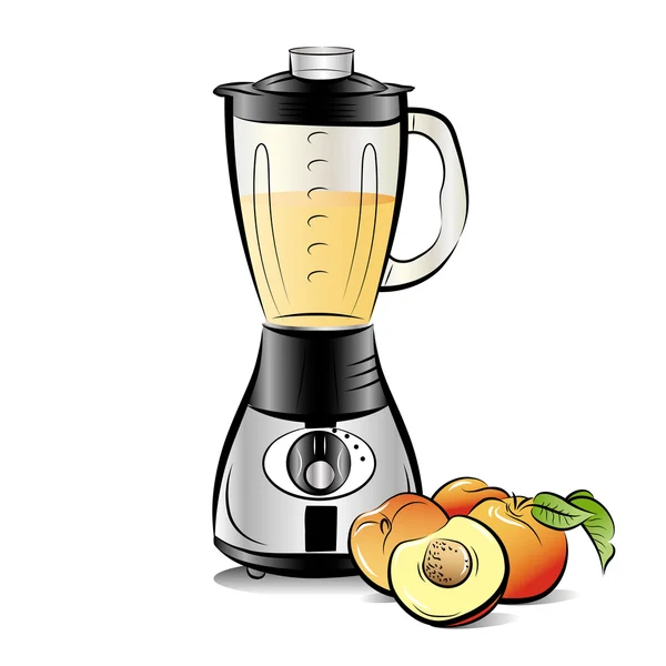 Drawing color kitchen blender with Peach juice — Stock Vector