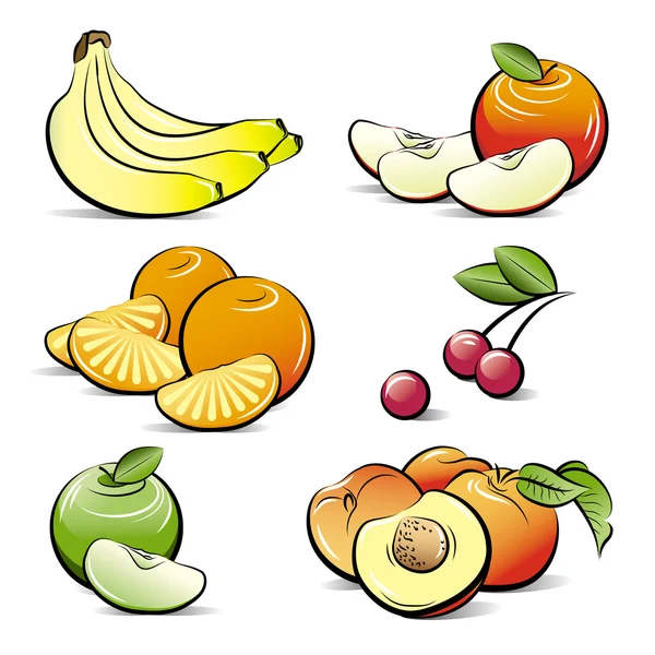 Conjunto de dibujos de frutas de diferentes colores — Vector de stock