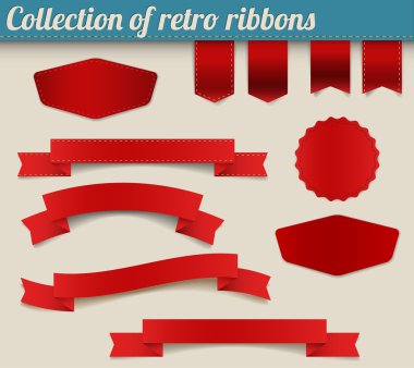 Collection of red vector retro ribbons and tags clipart