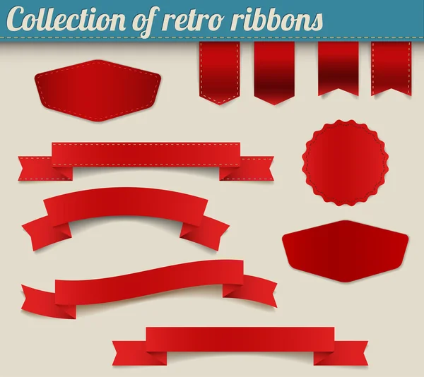 Collection of red vector retro ribbons and tags — Stock Vector