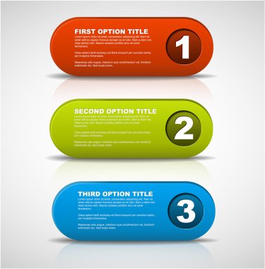 One two three - 3D vector progress buttons clipart