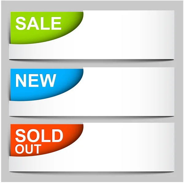 Vendita, venduto, nuovo - icone angolo vettoriale — Vettoriale Stock