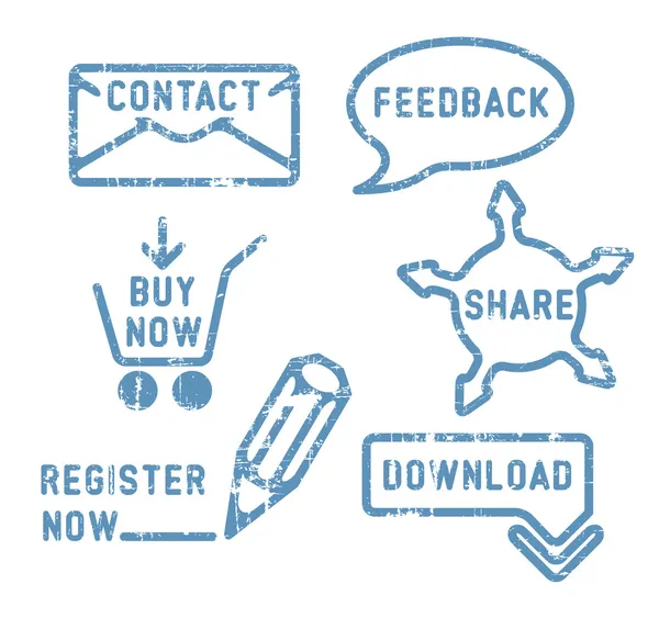 Contato vetorial simples, feedback, compartilhar, comprar, baixar, registrar selos — Vetor de Stock
