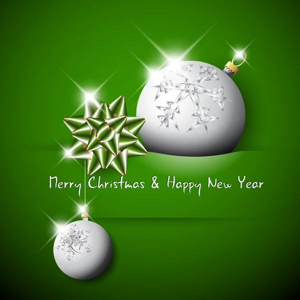 Simple vector green christmas card with bow and bauble — Stock Vector