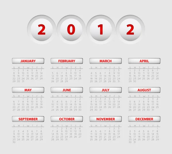 Vector button calendar 2012 — Stock Vector
