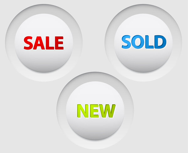 Round vector 3D white buttons for sale