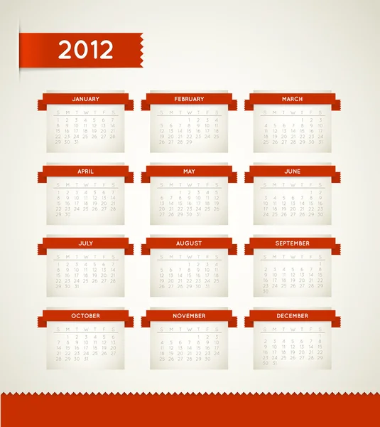 Vector Red Vintage retro calendar for the new year 2012 — Stock Vector