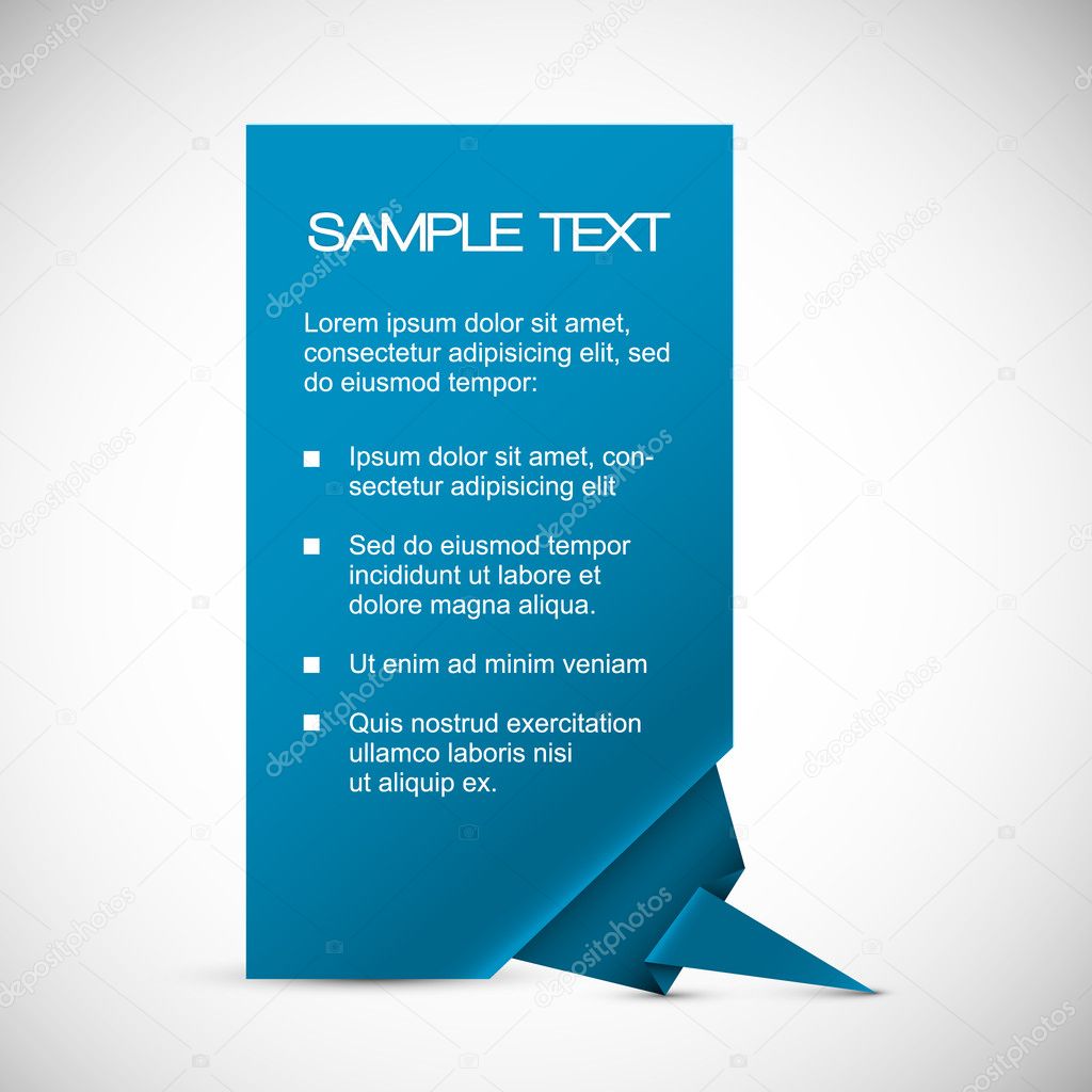 Vector Blue card with origami corner