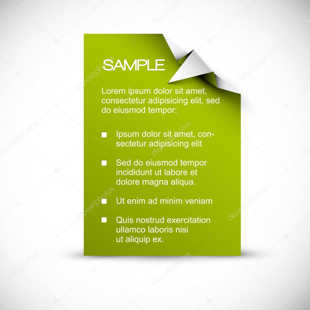 Vector Green card with origami corner