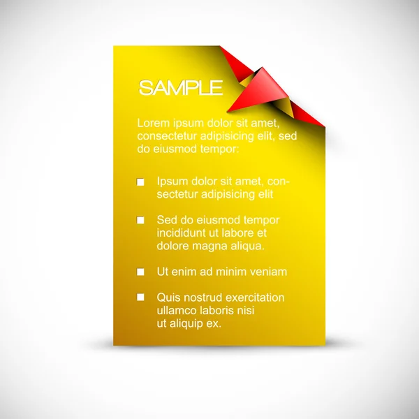 Vetor cartão amarelo com canto de origami — Vetor de Stock
