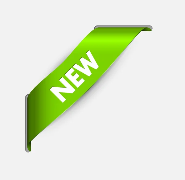 新しいアイテムの緑のコーナーのリボン — ストックベクタ