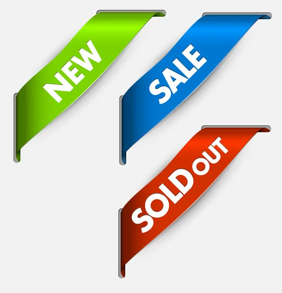 Διάνυσμα γωνία κορδέλες για μια νέα, πώληση και sold out στοιχεία — Διανυσματικό Αρχείο