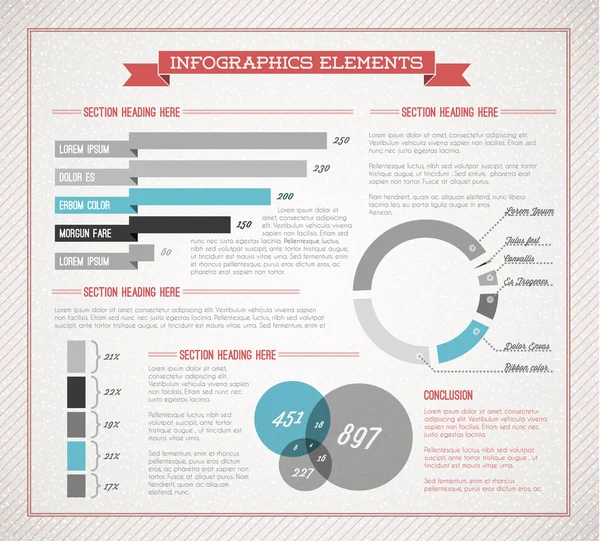 Niebieski wektor retro, vintage zestaw elementów infographic — Wektor stockowy