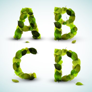 Vector alphabet letters made from leafs clipart