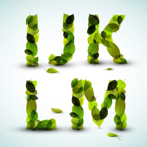 Lettres à alphabet vectoriel faites à partir de feuilles — Image vectorielle