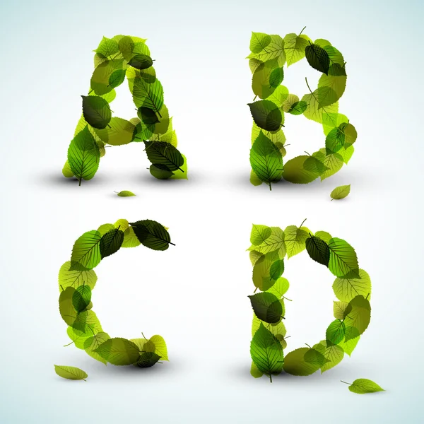 Lettres à alphabet vectoriel faites à partir de feuilles — Image vectorielle