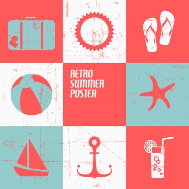 Vector summer poster made from icons clipart