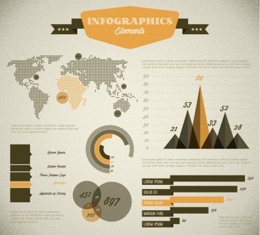 Sarı vektör retro, vintage Infographic öğeleri kümesi