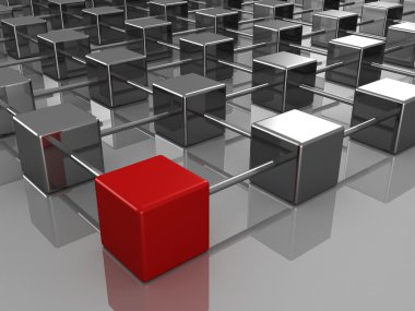 Different red cube in the hierarchical structure of business clipart