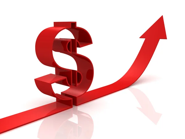 Red Dollar Sign on Arrow Moving Grow Up — Stock Photo, Image