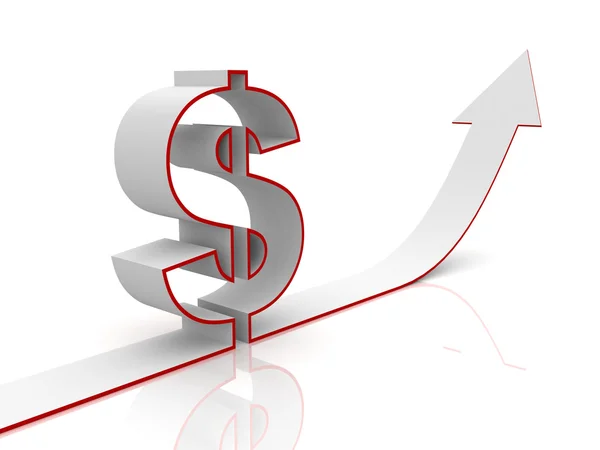 Moving up dollar sign arrow on a white background — Stock Photo, Image