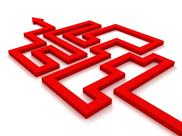 Rode doolhof labyrint pijl concept op witte achtergrond — Stockfoto