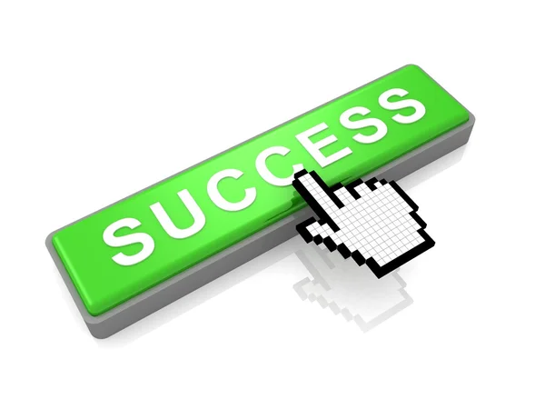 Green success button and classic hand cursor on white background — Stock Photo, Image