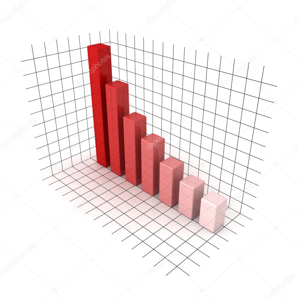 3D red business bar chart graph on white background